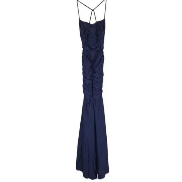 LA FEMME 29873 Wrap Strappy Back Jersey Gown navy blue - Picture 6 of 9